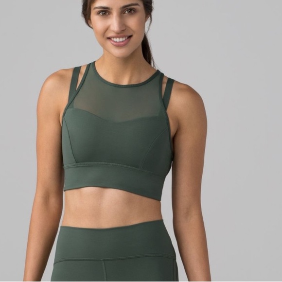 Lululemon Sport Bra Women 8 Sun Setter Dark Forest Green Mesh Strappy B14 - Picture 7 of 7